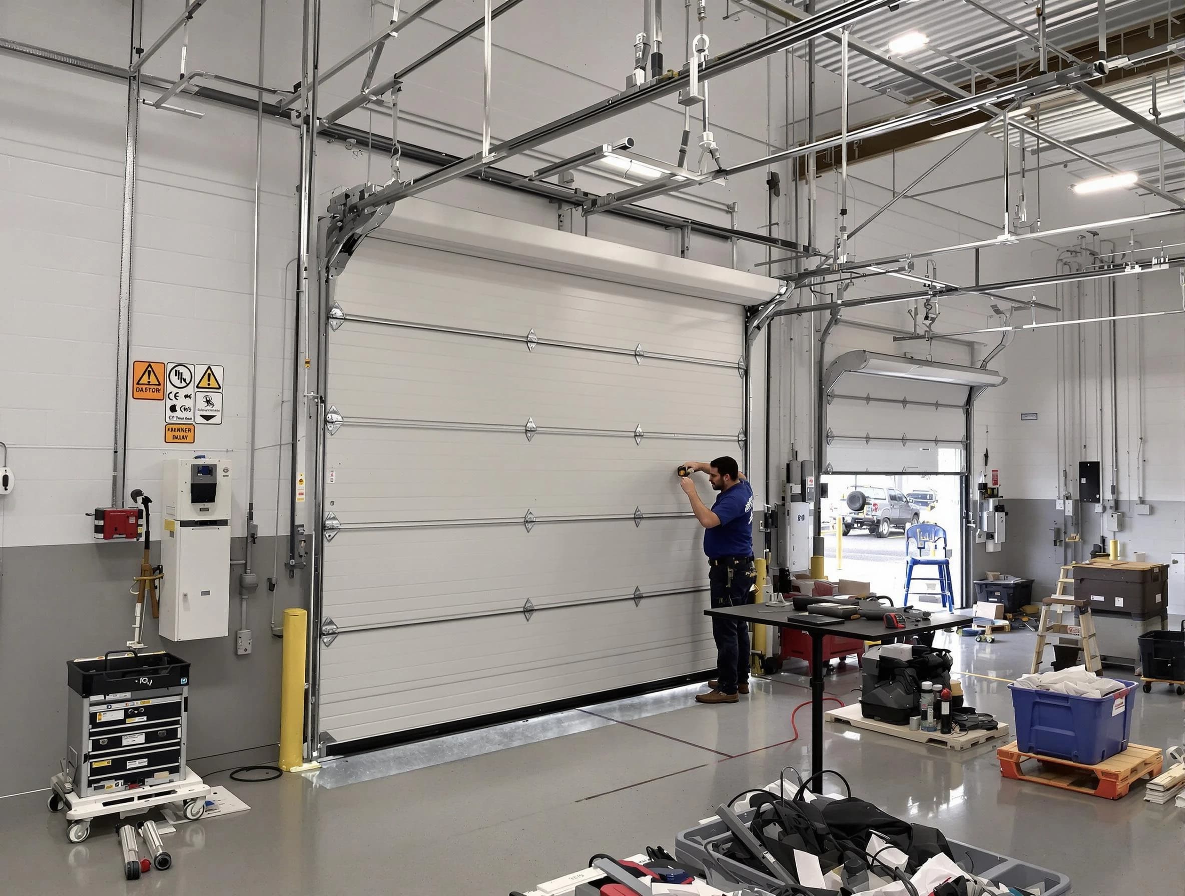 Commercial garage door repair being performed by South Park Garage Door Repair expert in South Park