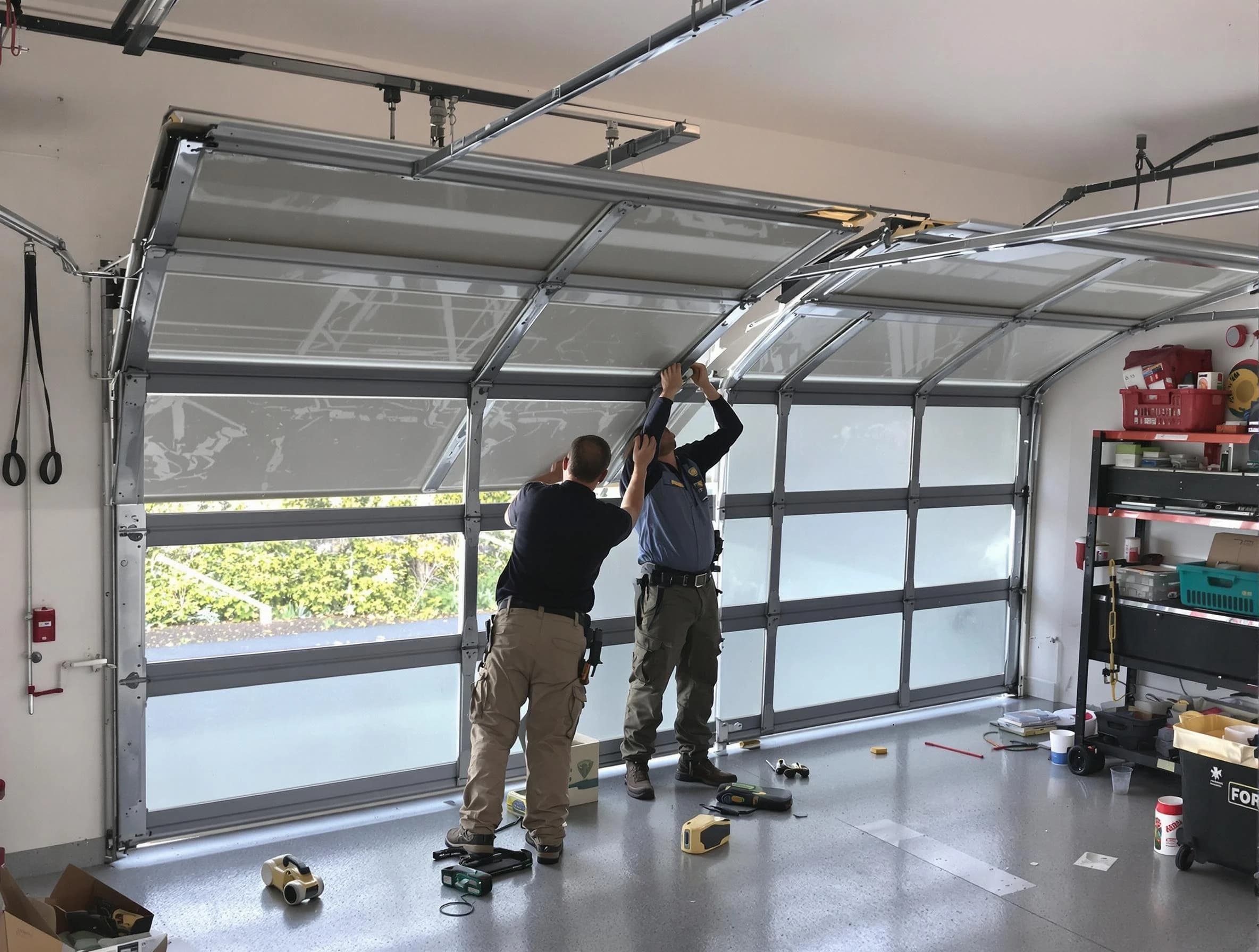 South Park Garage Door Repair expert performing precise panel replacement on South Park garage door