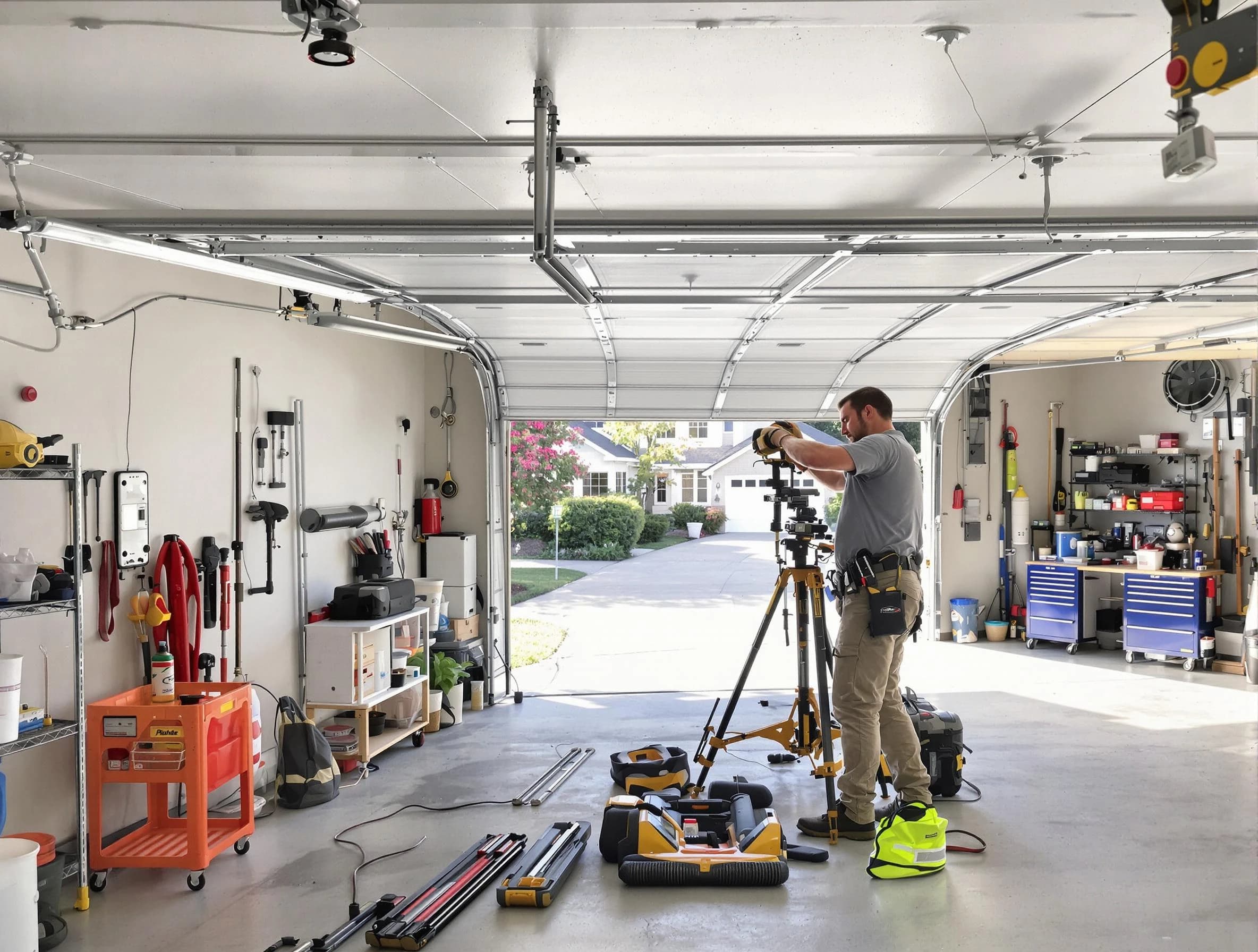 South Park Garage Door Repair specialist performing laser-guided track alignment in South Park