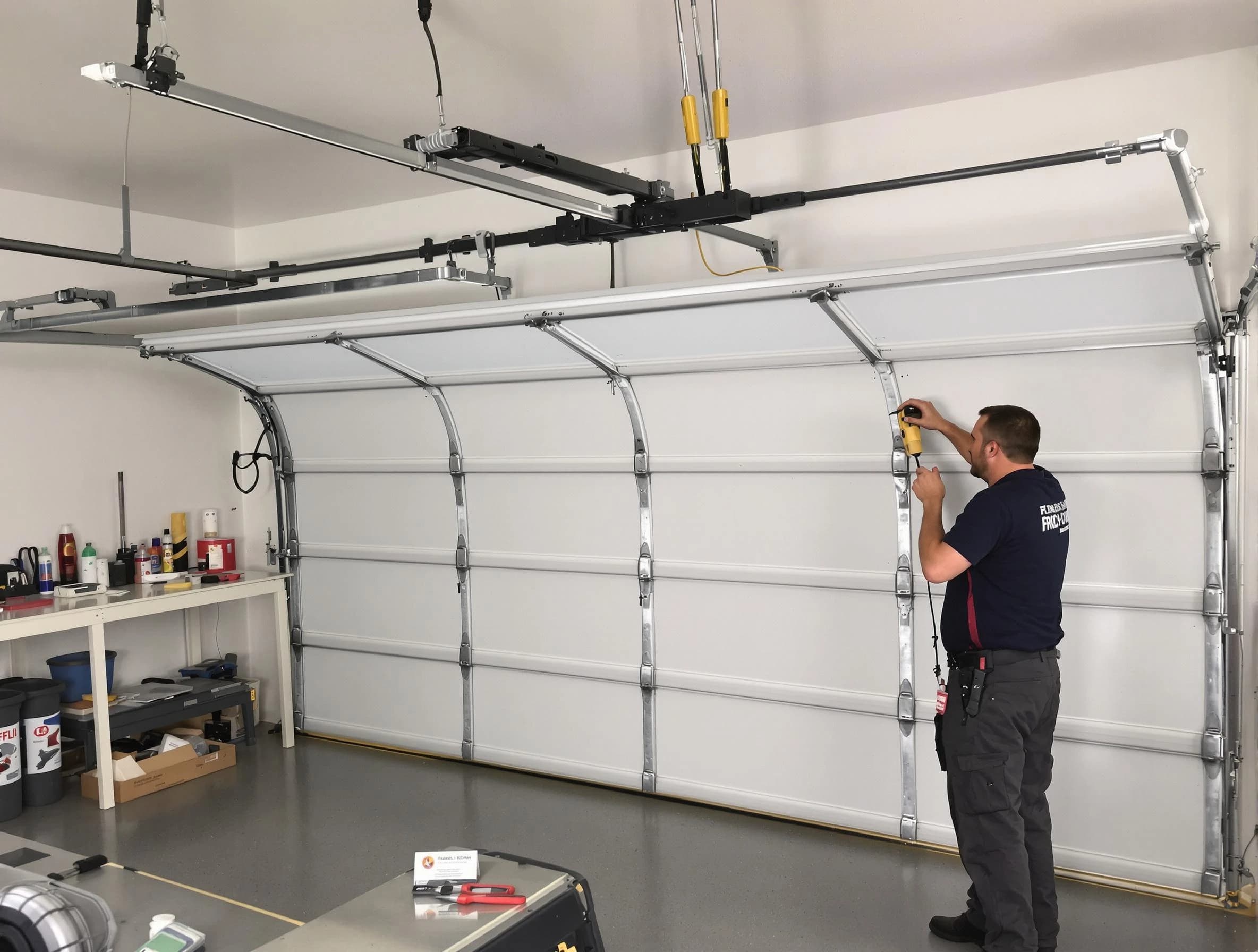 South Park Garage Door Repair certified technician performing overhead door system repair in South Park